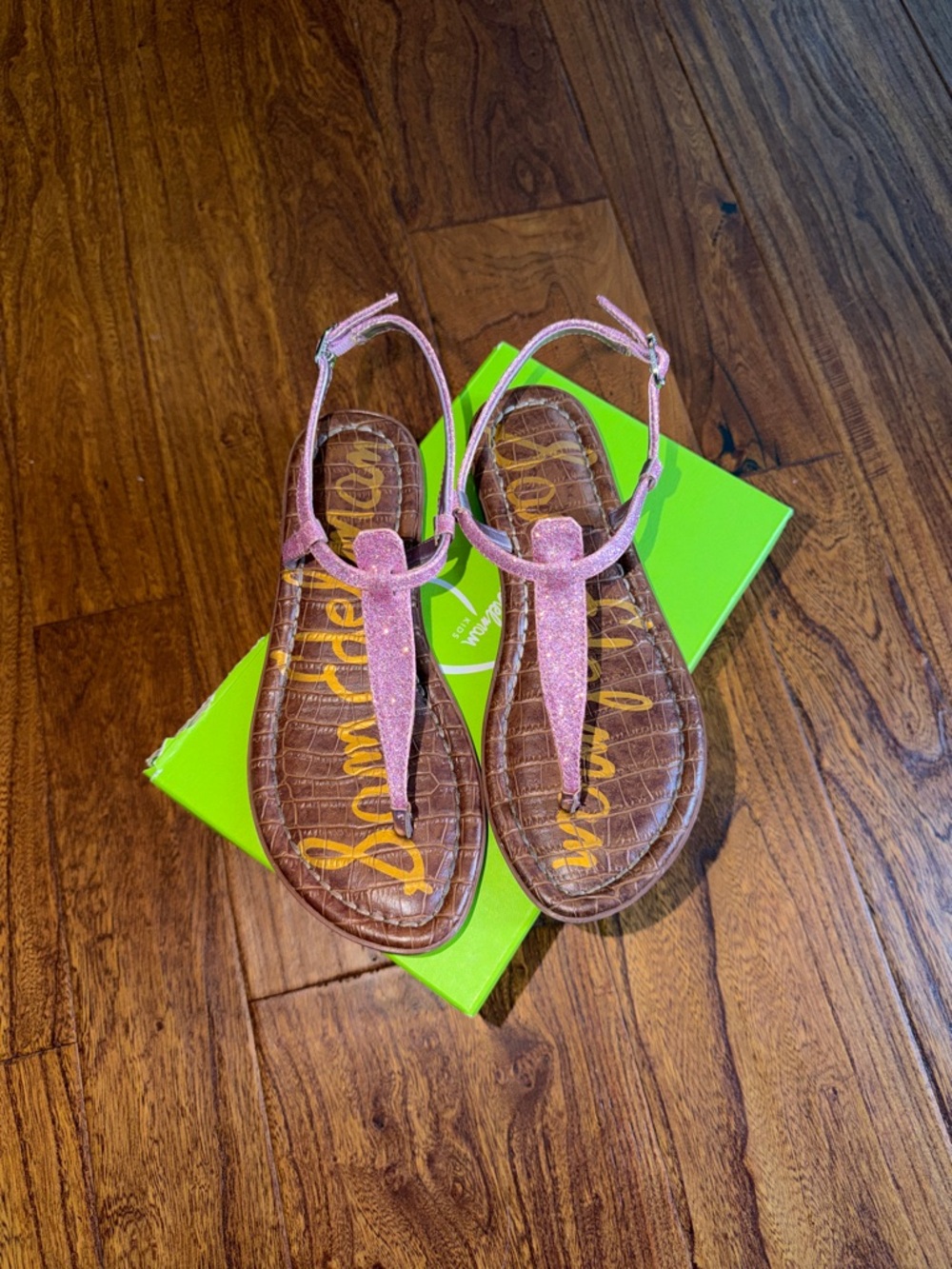 Sam Edelman Kids Gigi Lilac Glitter T-Strap Sandals